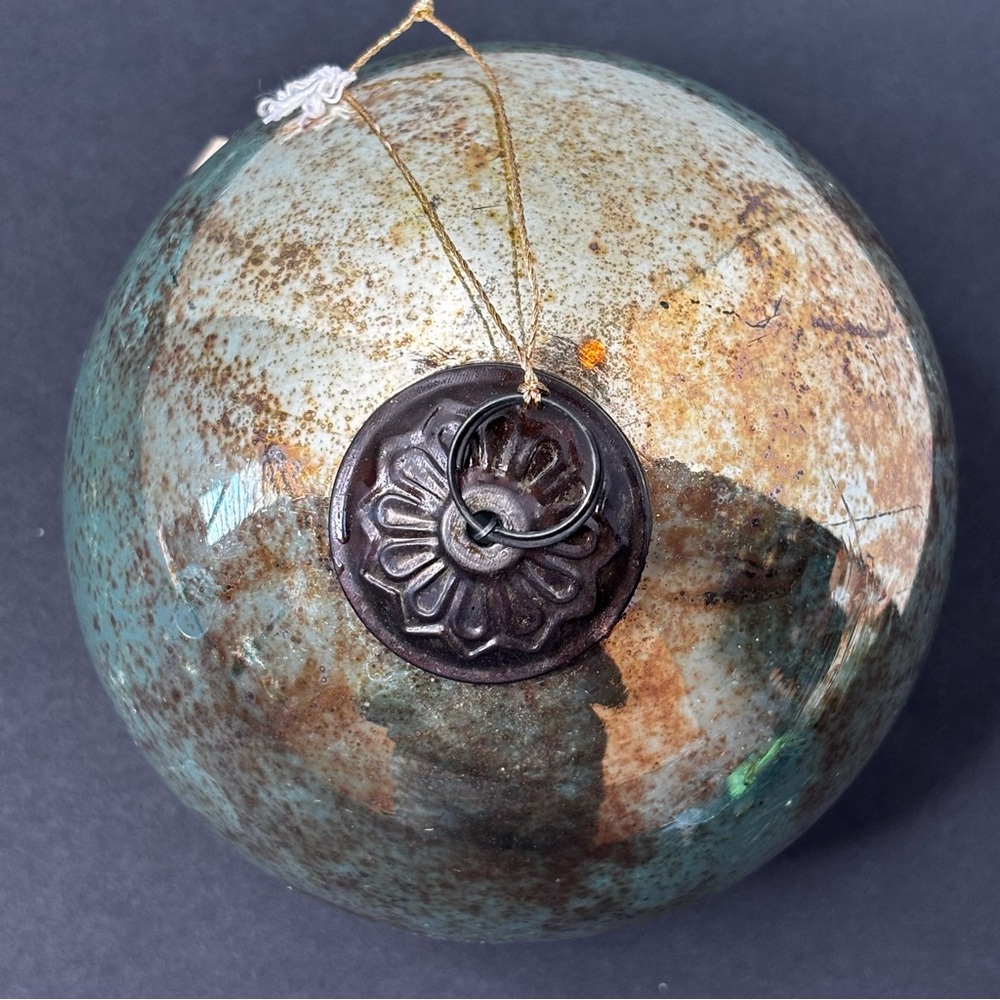 NWT Anthropologie/Terrain Aged Turquoise Glass Globe Xmas Ornament 4.75” - Picture 5 of 9